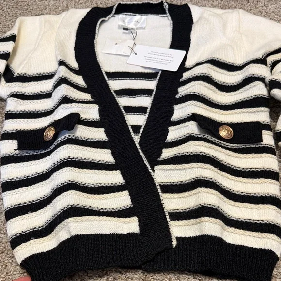 Line & Dot Black and White Striped Cardigan - Picture 4 of 6